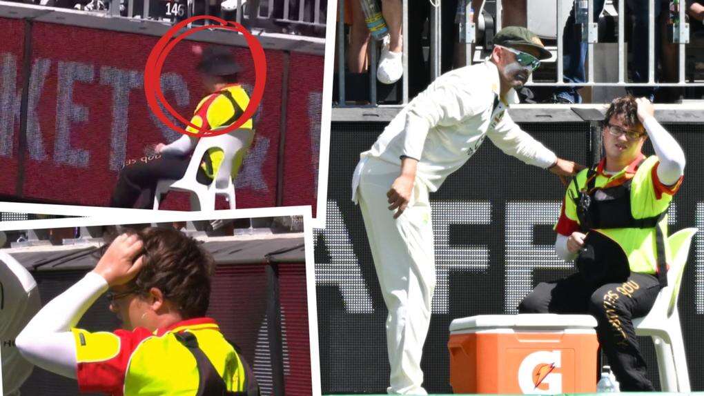 OUCH! Security guard cops cricket ball to the head