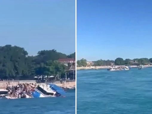 Crazy footage captures a tourist boat capsizing off Bali