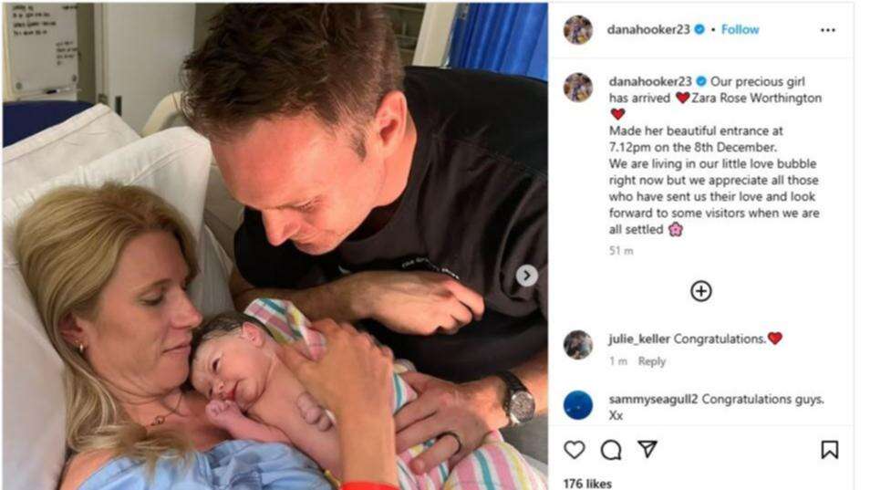 Eagles star Dana Hooker welcomes baby girl