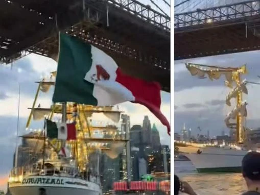 WATCH: Mexican naval ship crashes into Brooklyn Bridge