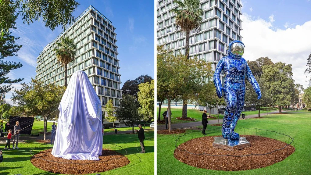 Huge 7m-tall graffiti covered astronaut unveiled in Perth