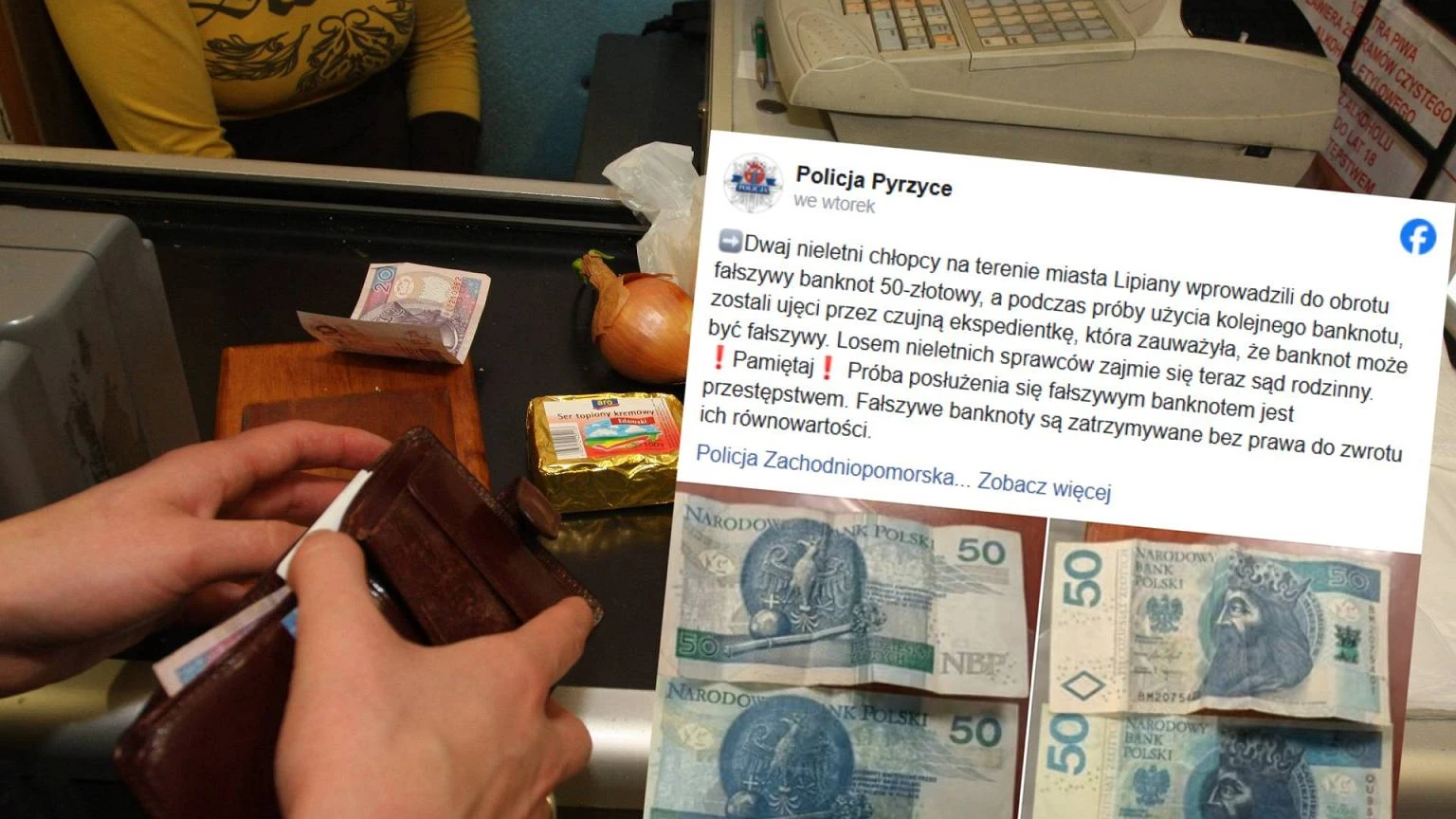 Nieletni chcieli zapĹaciÄ faĹszywkami. Policja przypomina. Od oryginaĹĂłw odrĂłĹźnia je 8 rzeczy