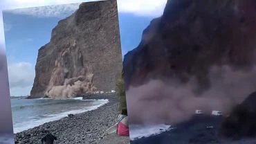 Wyspy Kanaryjskie. Cz klifu na wyspie La Gomera runa do morza. Zasypaa pla i drog [WIDEO]
