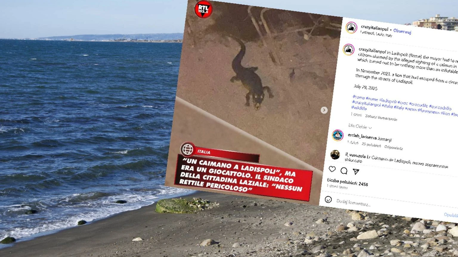 Chaos we WĹoszech. Rzucili siÄ do ucieczki przed plastikowym krokodylem. 