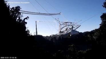 Katastrofa Teleskopu Arecibo zostaa nagrana z drona. Wida moment pknicia lin