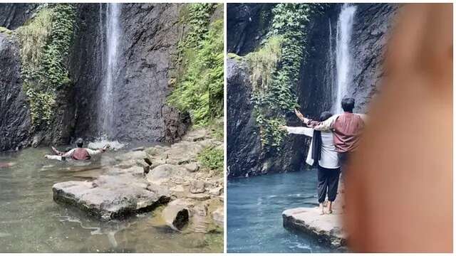 6 Editan Foto Pasangan di Air Terjun Ini Nyeleneh, Jadi Gagal Terlihat Romantis