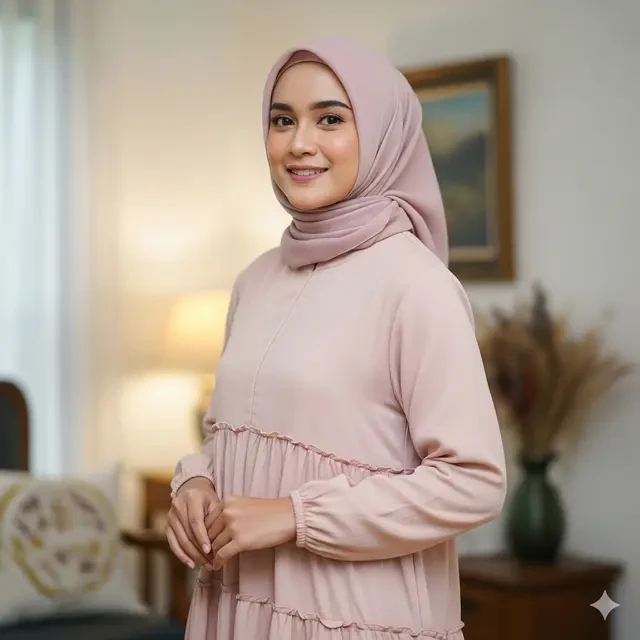 9 Model Gamis Bahan Wolpeach dengan Potongan Tiered Anggun, Elegan dan Nyaman