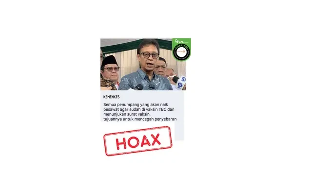 Cek Fakta: Hoaks Kemenkes Minta Semua Penumpang Pesawat Vaksin TBC Untuk Mencegah Penulara...