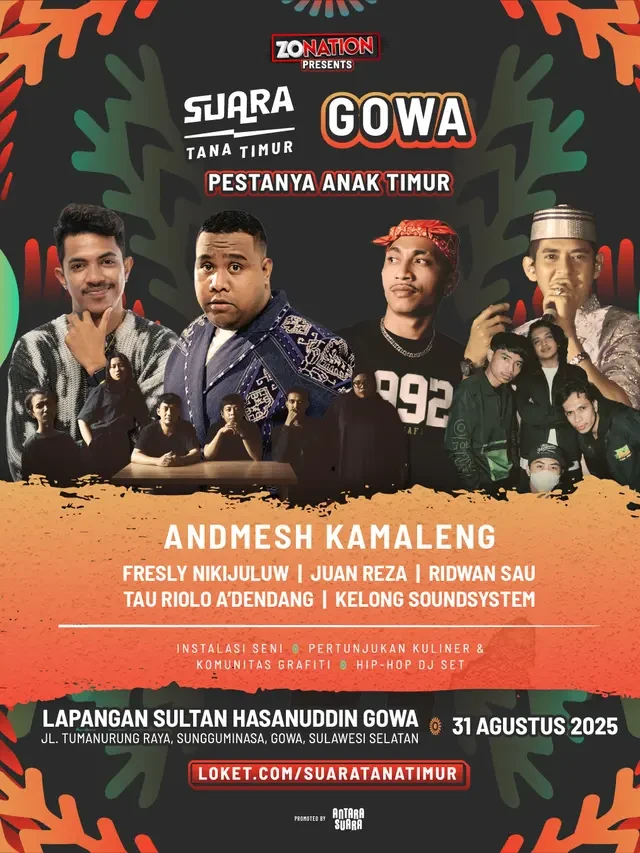Festival Suara Tana Timur Digelar di Gowa 31 Agustus 2025, Ada Andmesh Kamaleng Hingga Jua...