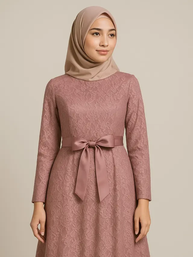 7 Gamis Brokat Princess dengan Detail Pita Manis, Tampil Anggun Seperti Putri