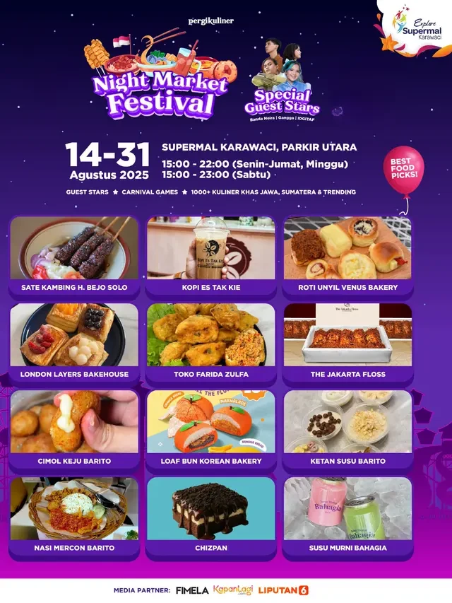 Daftar 79 Tenant PergiKuliner Night Market Festival 2025, Makanan Legendaris sampai Jajana...