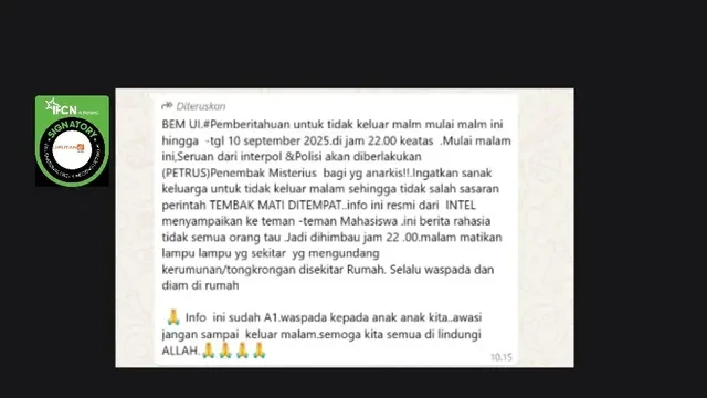 Cek Fakta: Tidar Benar BEM UI Keluarkan Pemberitahuan Pemberlakuan Petrus dan Mahasiswa Ta...
