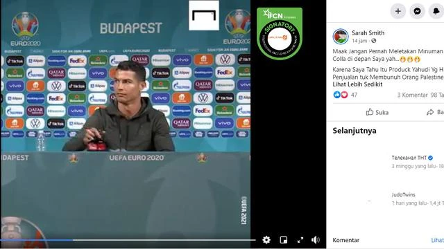 Cek Fakta: Tidak Benar Cristiano Ronaldo Geser Botol Coca Cola karena Produk Yahudi