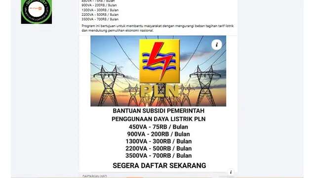 Cek Fakta: Tidak Benar Pendaftaran Bantuan Subsidi Listrik dari PLN