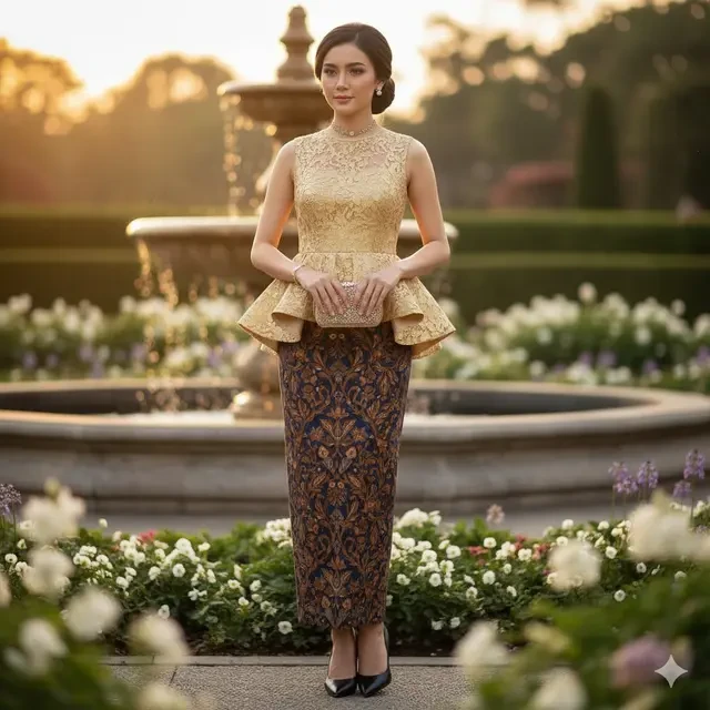 7 Model Dress Batik Brokat Tanpa Lengan untuk Look Simpel tapi Mewah, Anggun di Segala Kes...