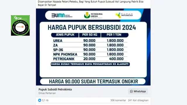 Cek Fakta: Akun Penjualan Pupuk Subsidi Ini Tidak Resmi