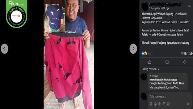 Cek Fakta: Hoaks Kabar Seorang Pria Jadi Korban Begal di Subang pada 3 Juni 2025