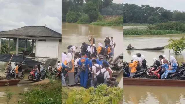 Viral Video Siswa di Lampung Timur Menyeberangi Sungai dengan Perahu untuk Berangkat Sekol...