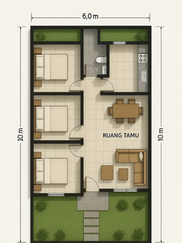 5 Gambar Desain Rumah Tipe 36 dengan 3 Kamar Tidur, Luas dan Nyaman