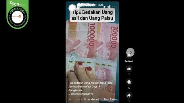 Cek Fakta: Tidak Benar Mendeteksi Keaslian Uang Rupiah dengan Cara Mengelupas