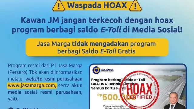 Waspada Program Bagi-Bagi e-Toll Gratis Rp 500 Ribu, Ini Faktanya