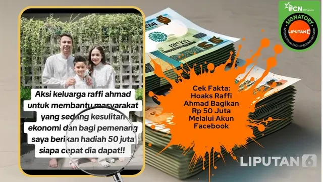 Cek Fakta: Hoaks Raffi Ahmad Bagikan Rp 50 Juta Melalui Akun Facebooknya