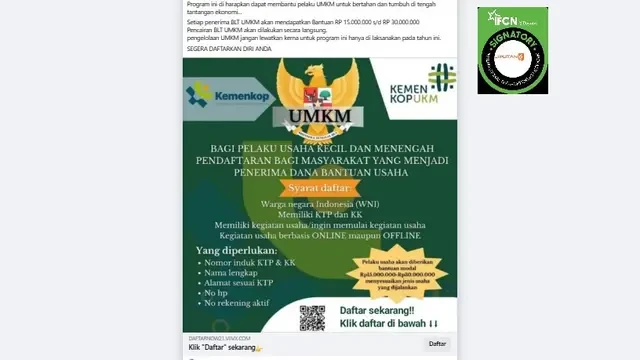 Cek Fakta: Hoaks Link Pendaftaran BLT UMKM 2025 Sebesar Rp 15 Juta - 30 Juta