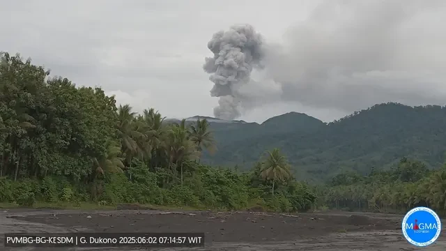Gunung Dukono di Halmahera Utara 2 Kali Erupsi Senin Pagi 2 Juni 2025, Kolom Abu Capai 1.3...