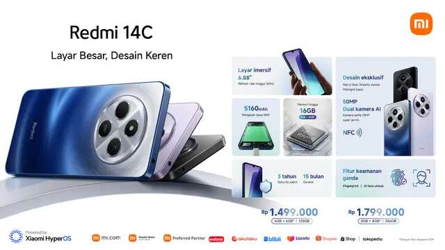 Xiaomi Redmi 14C Rilis Rp 1,5 Jutaan Usung Kamera 50MP dengan Dukungan AI hingga NFC