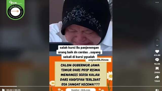 Cek Fakta: Tidak Benar dalam Video Ini Risma Menangis karena Kalah dari Khofifah Saat Pilg...