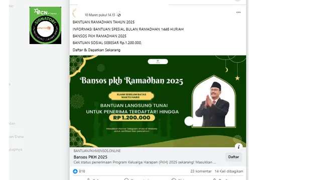 Cek Fakta: Tidak Benar Pendaftaran Bansos Ramadan 2025 Rp 1,2 Juta Lewat Link Ini