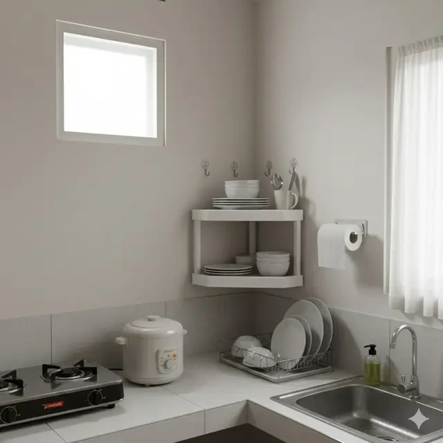 7 Ide Dapur Murah Meriah untuk Anak Kos Pasutri Dengan Rak Tempel, Budget Aman Dapur Rapi