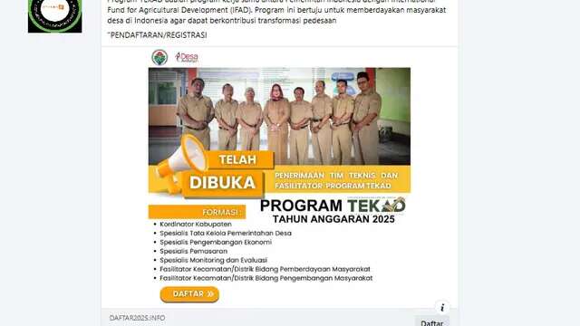 Cek Fakta: Tidak Benar Link Pendaftaran Fasilitator Program TEKAD 2025 dari Pemerintah