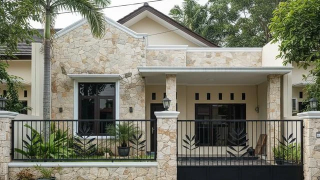 8 Gambar Rumah Minimalis Batu Alam dan Pagar Besi Tampak Depan, Inspirasi Hunian Modern El...