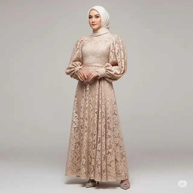 9 Model Dress Panjang Pesta Mewah Muslim Brokat 2025 yang Memukau, Glamor di Setiap Pesta