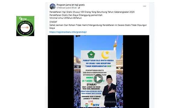 Cek Fakta: Tidak Benar Link Pendaftaran Haji Gratis untuk 100 Orang Beruntung