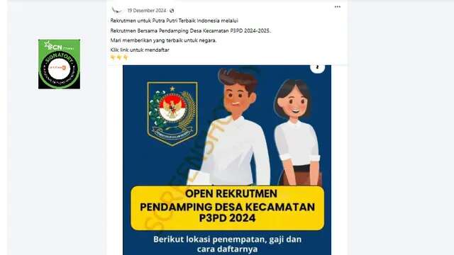 Cek Fakta: Tidak Benar Link Rekrutmen Pendamping Desa Kecamatan P3PD