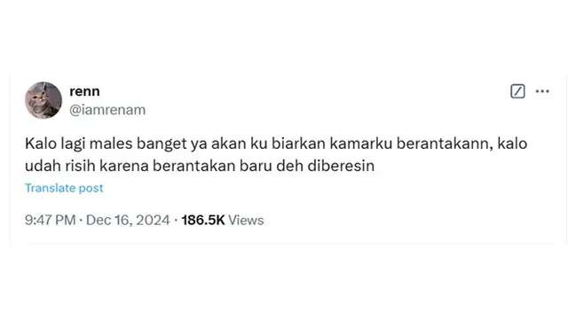 6 Cuitan Netizen Biarkan Kamar Kos Berantakan Bikin Tepuk Jidat, Rasa Malas Menghantui