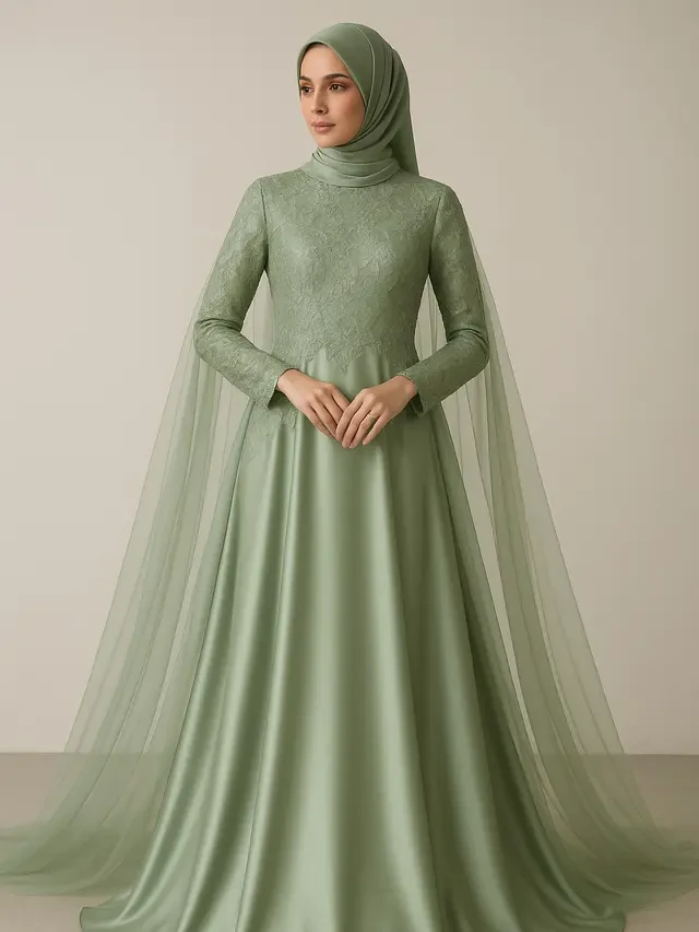 5 Mix and Match Gamis Brokat Islami Warna Sage dengan Outer Modern untuk Tampilan Anggun