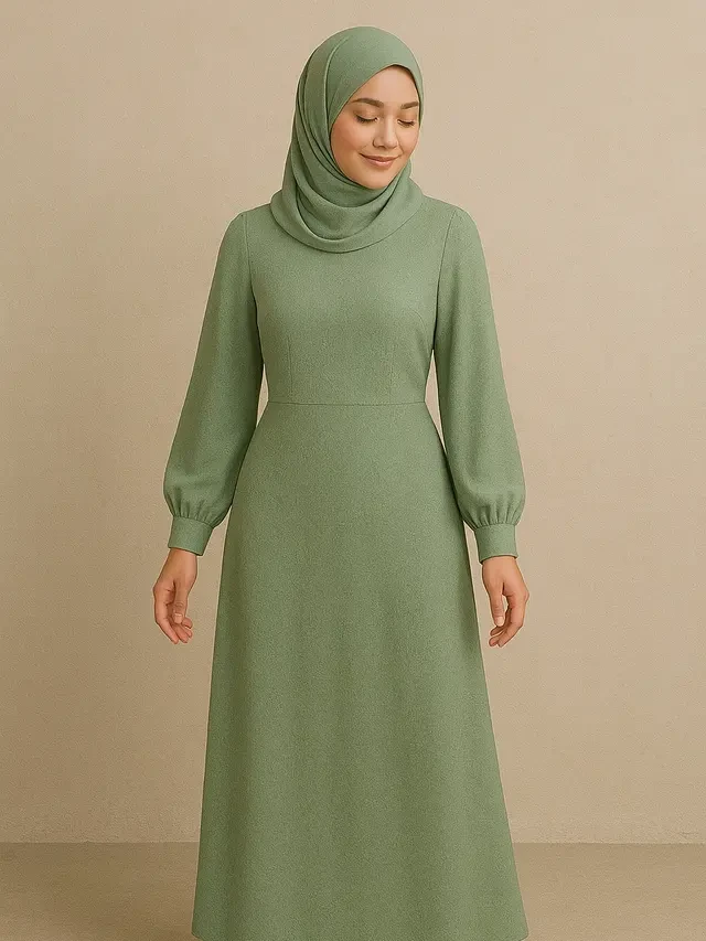 8 Inspirasi Gamis Brokat Islami Warna Sage, dari Simpel hingga Glamour