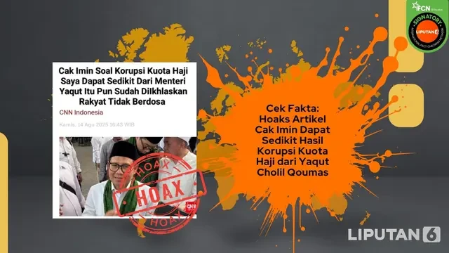 Cek Fakta: Hoaks Artikel Cak Imin Dapat Sedikit Hasil Korupsi Kuota Haji dari Yaqut Cholil...
