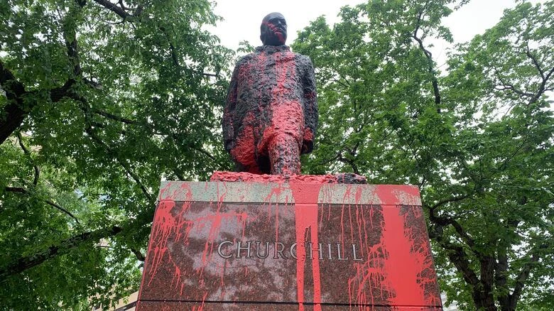 Red paint used to deface statue of Winston Churchill outside Edmonton city hall