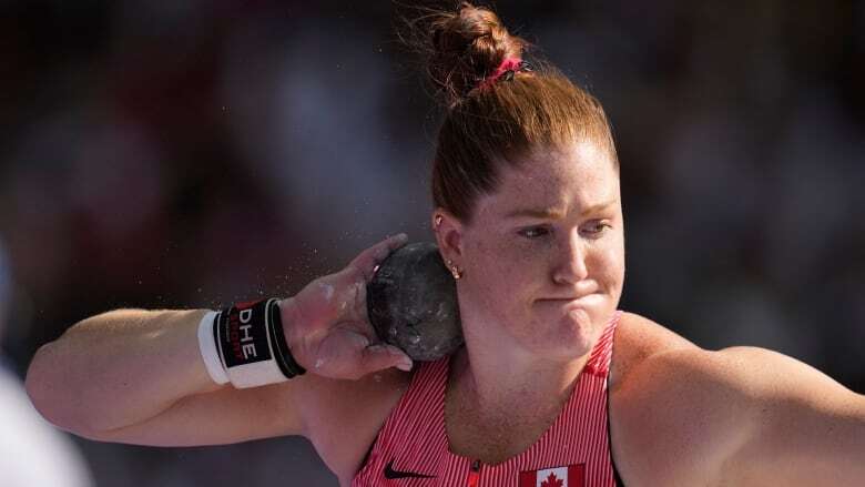 Nova Scotia's Sarah Mitton, a gold-medal favourite, fouls out of women's shot put