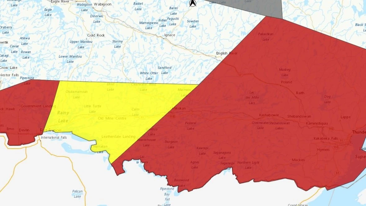 Toronado warning issued for parts of northwestern Ontario on Sunday