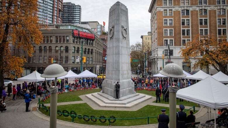 For the 100th year, Vancouver's Victory Square Cenotaph watches over Remembrance Day events