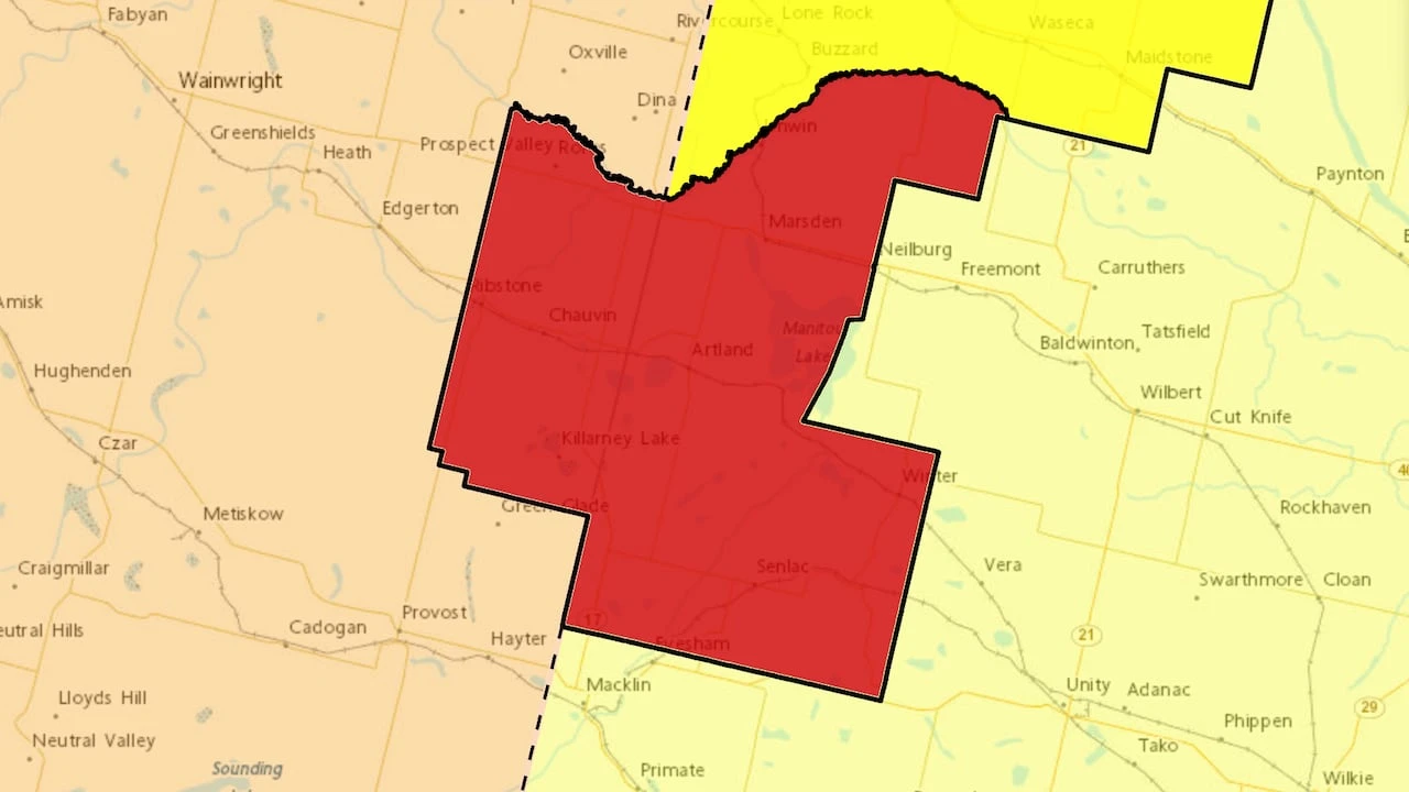 Environment Canada issues tornado warning for east Central Alberta