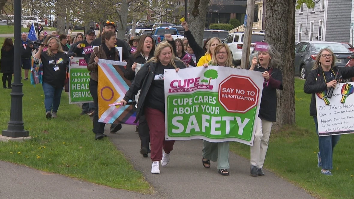 Public sector workers rally in Charlottetown for better support and against privatization