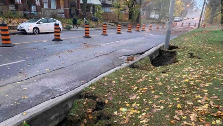 Sinkhole causes closure of Parkside Road in Toronto's west end