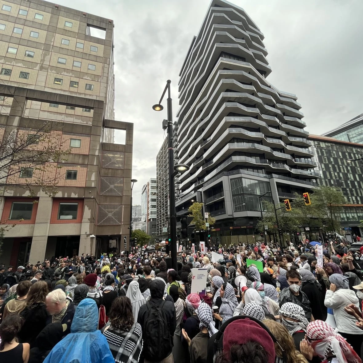 Pro-Palestinian protest taking place outside Concordia University with large police presence