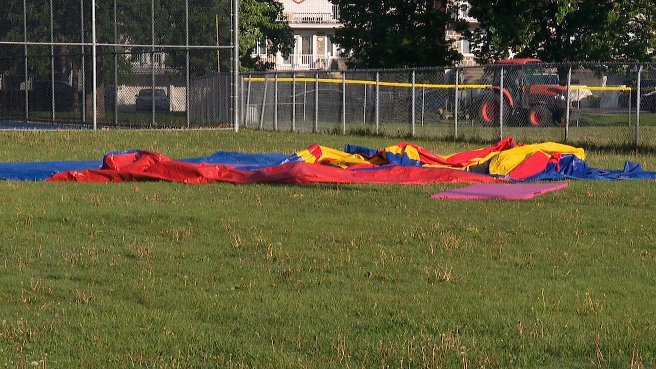 Girl critically injured when bouncy castle blown by storm